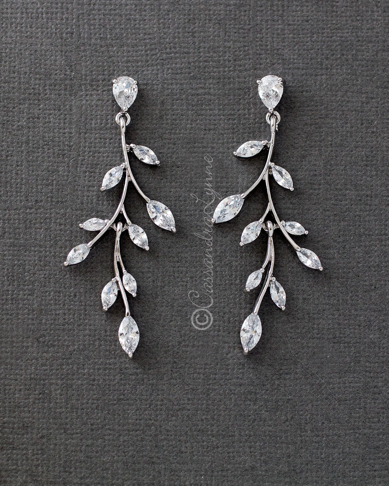 Marquise Wispy Vine CZ Bridal Earrings - Earrings - Cassandra Lynne