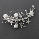 Matte Silver Shells and Starfish Beach Bride Clip - Hair Clips - Cassandra Lynne
