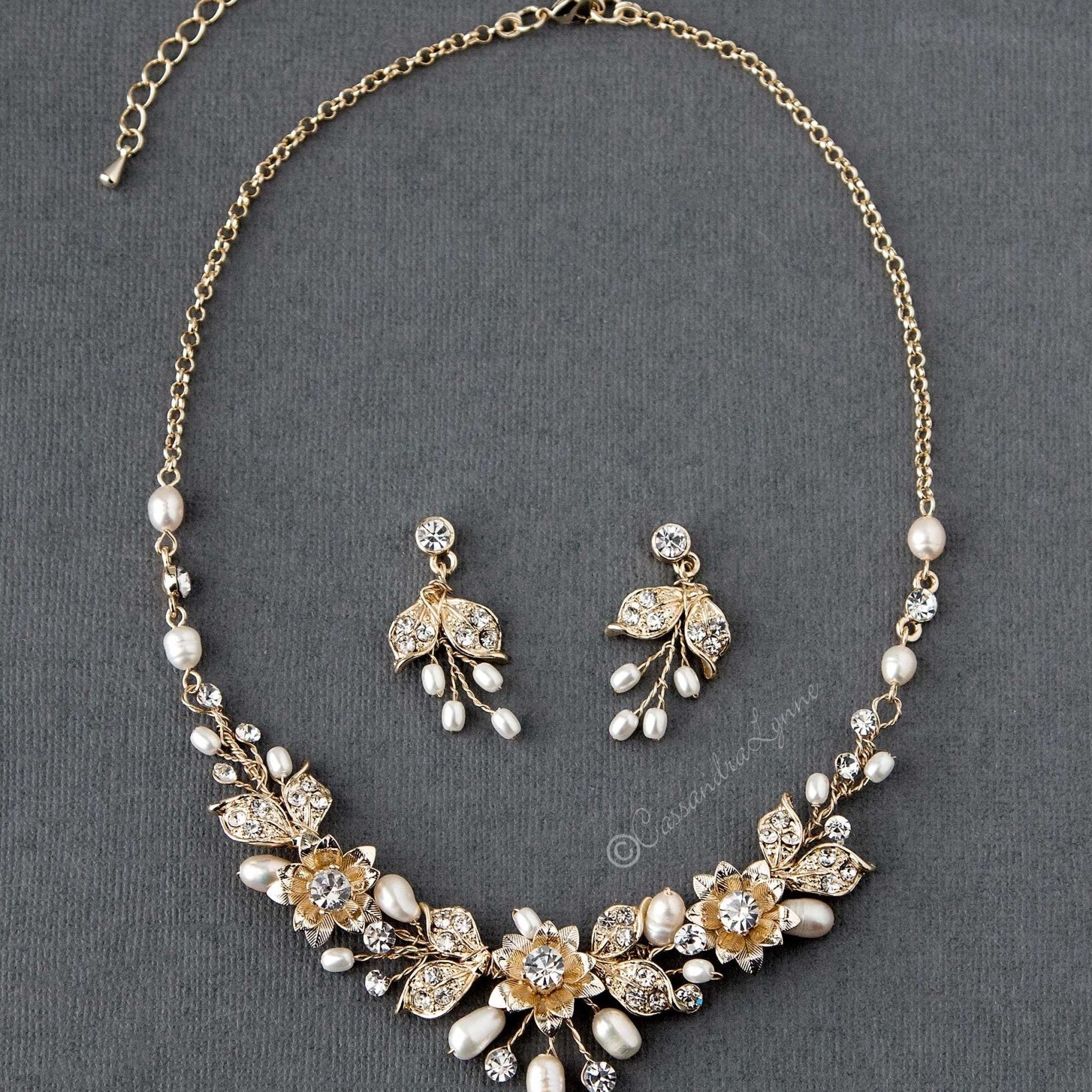 Metal Flowers Wedding Necklace Set - Necklace Set - Cassandra Lynne