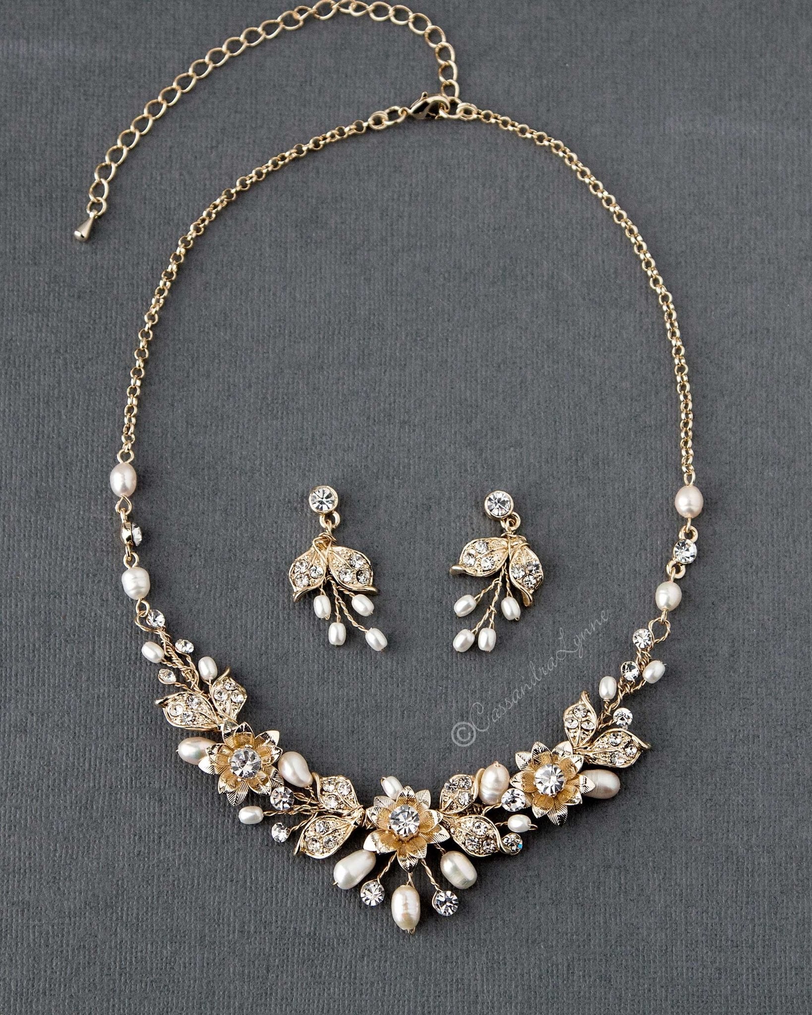 Metal Flowers Wedding Necklace Set - Necklace Set - Cassandra Lynne