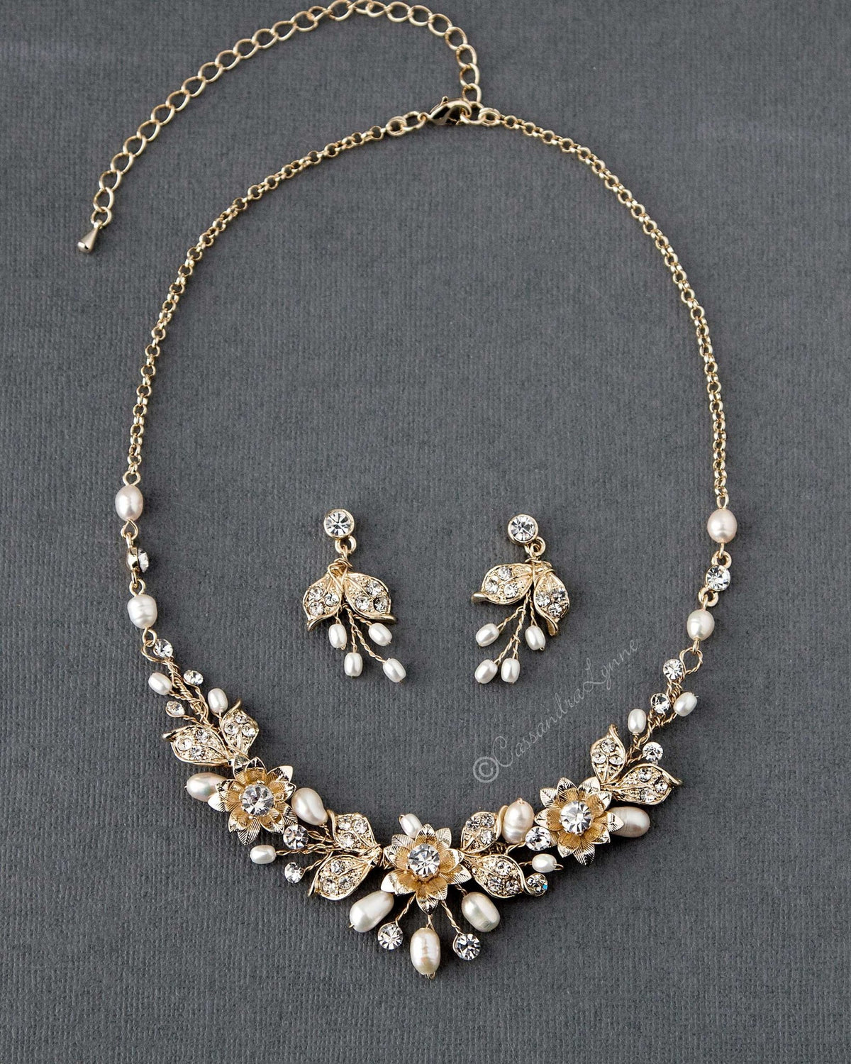 Metal Flowers Wedding Necklace Set - Cassandra Lynne