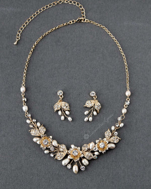 Metal Flowers Wedding Necklace Set - Cassandra Lynne