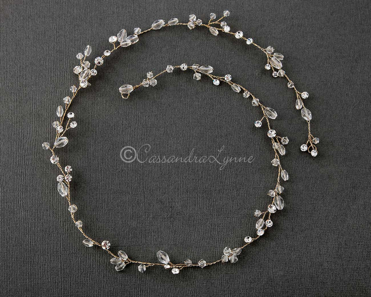 Minimalist Crystal Wedding Hair Vine in Gold - Hair Vine - Cassandra Lynne
