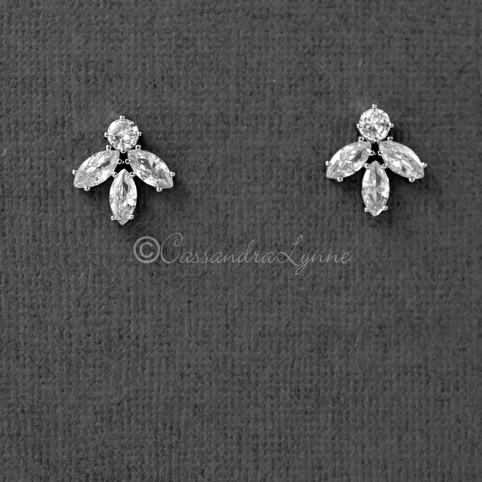 Minimalist Marquise Leaf CZ Stud Earrings - Earrings - Cassandra Lynne