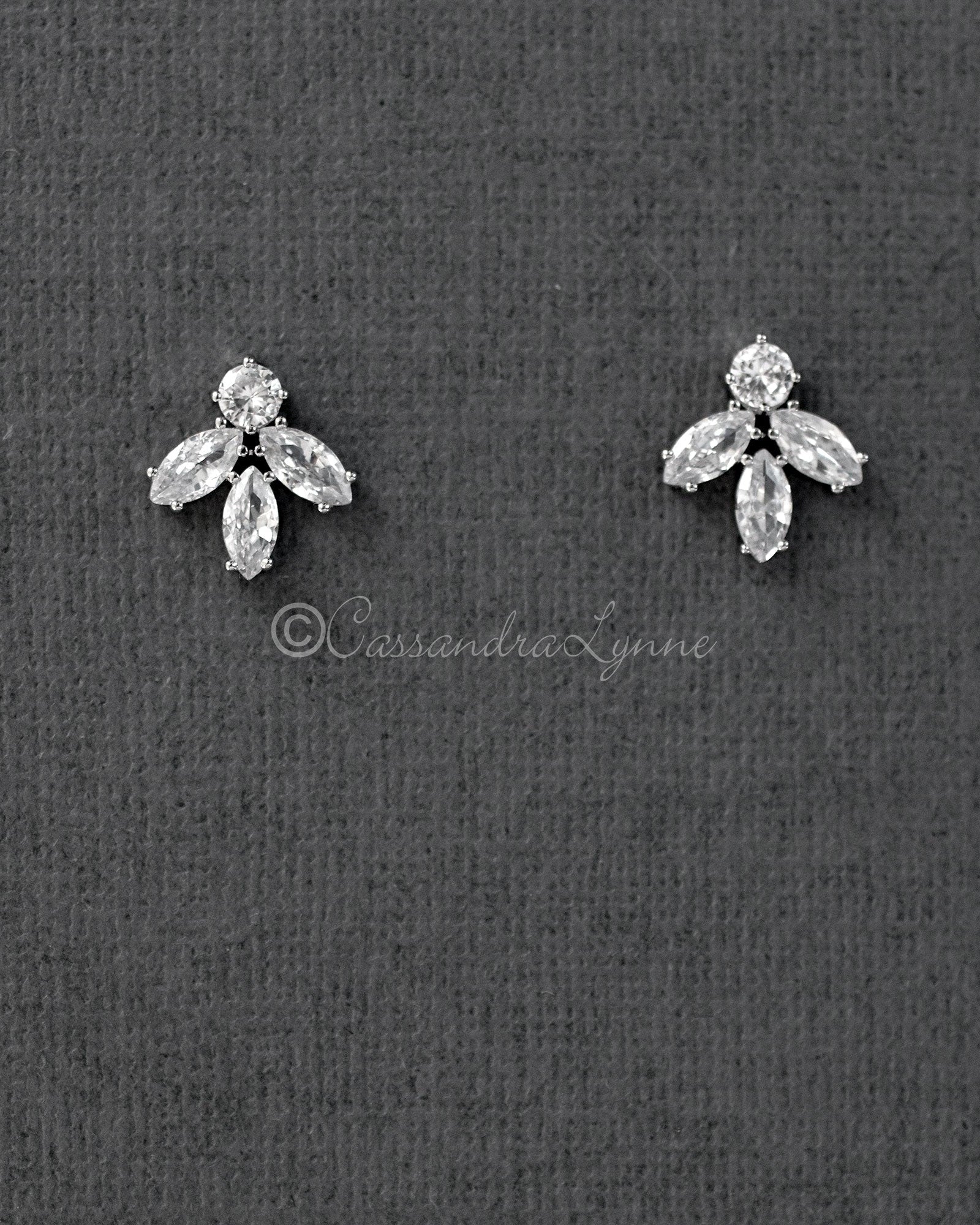 Minimalist Marquise Leaf CZ Stud Earrings - Earrings - Cassandra Lynne