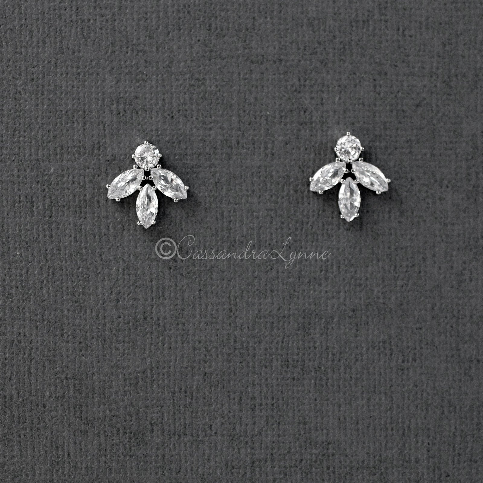 Minimalist Marquise Leaf CZ Stud Earrings - Earrings - Cassandra Lynne