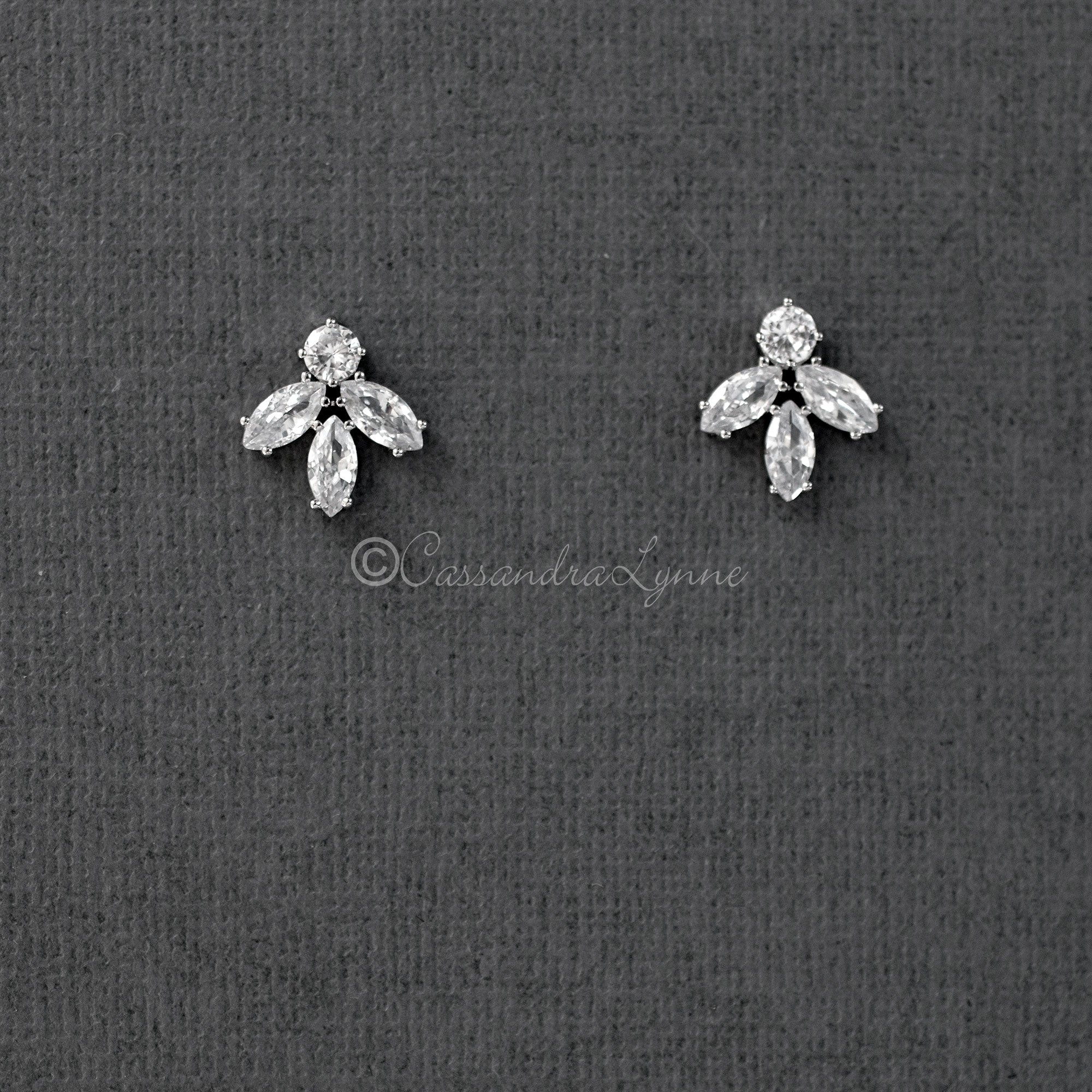 Minimalist Marquise Leaf CZ Stud Earrings - Earrings - Cassandra Lynne
