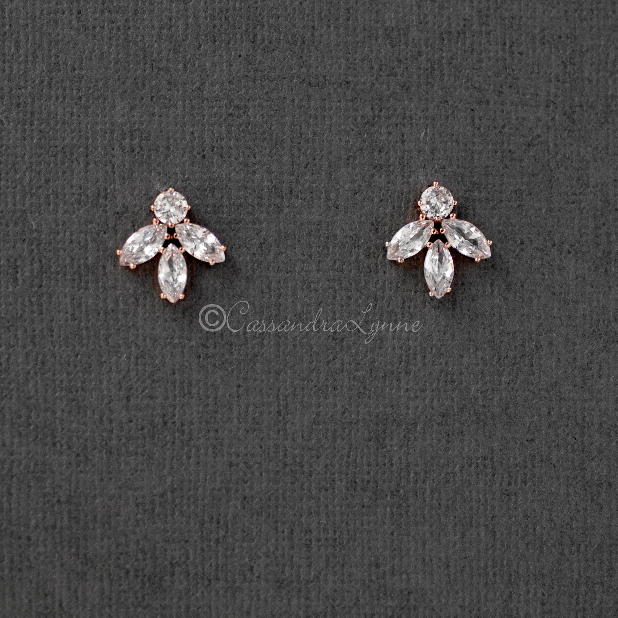 Minimalist Marquise Leaf CZ Stud Earrings - Earrings - Cassandra Lynne