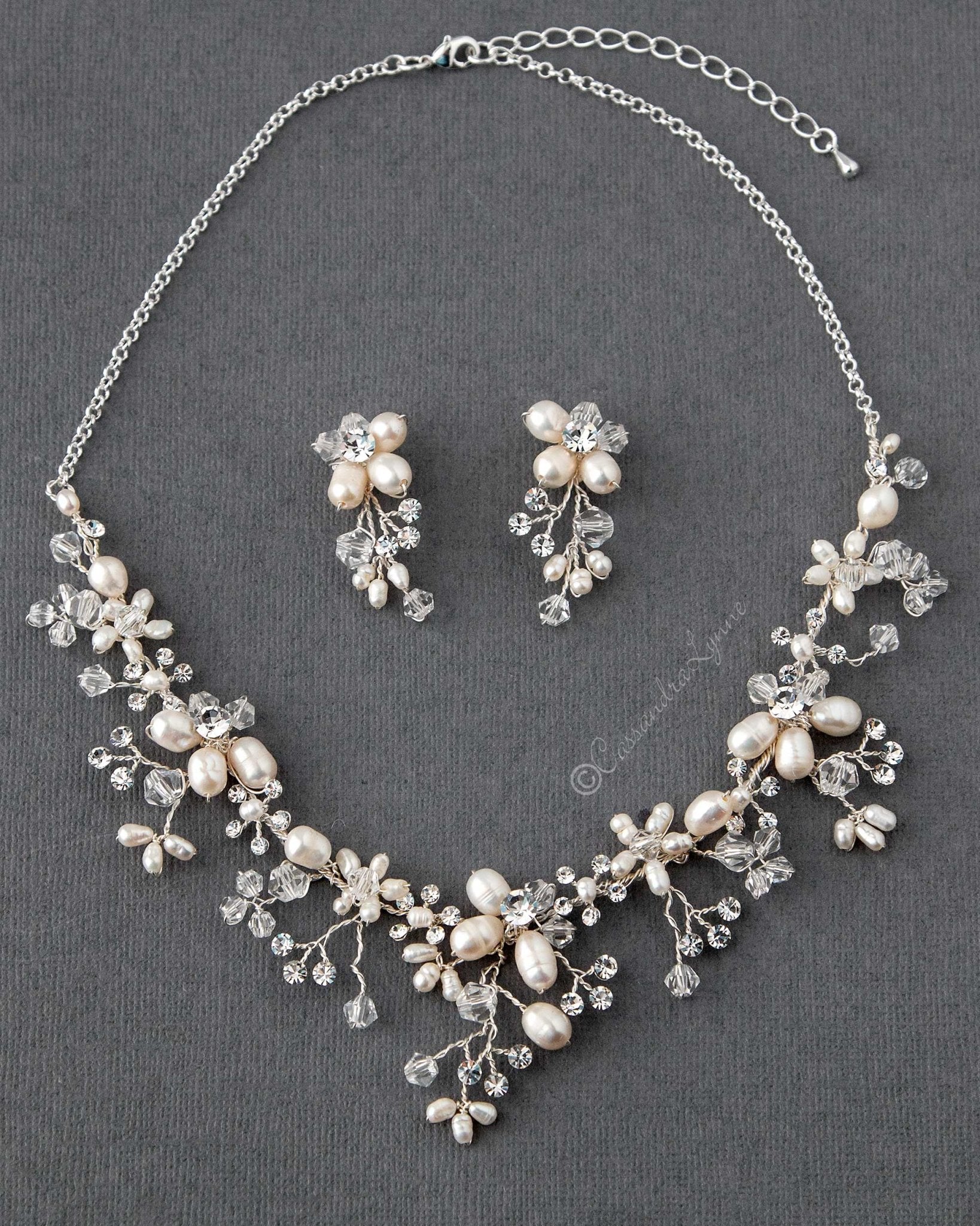 Handmade Pearl and Crystal Bridal Necklace Set - Cassandra Lynne