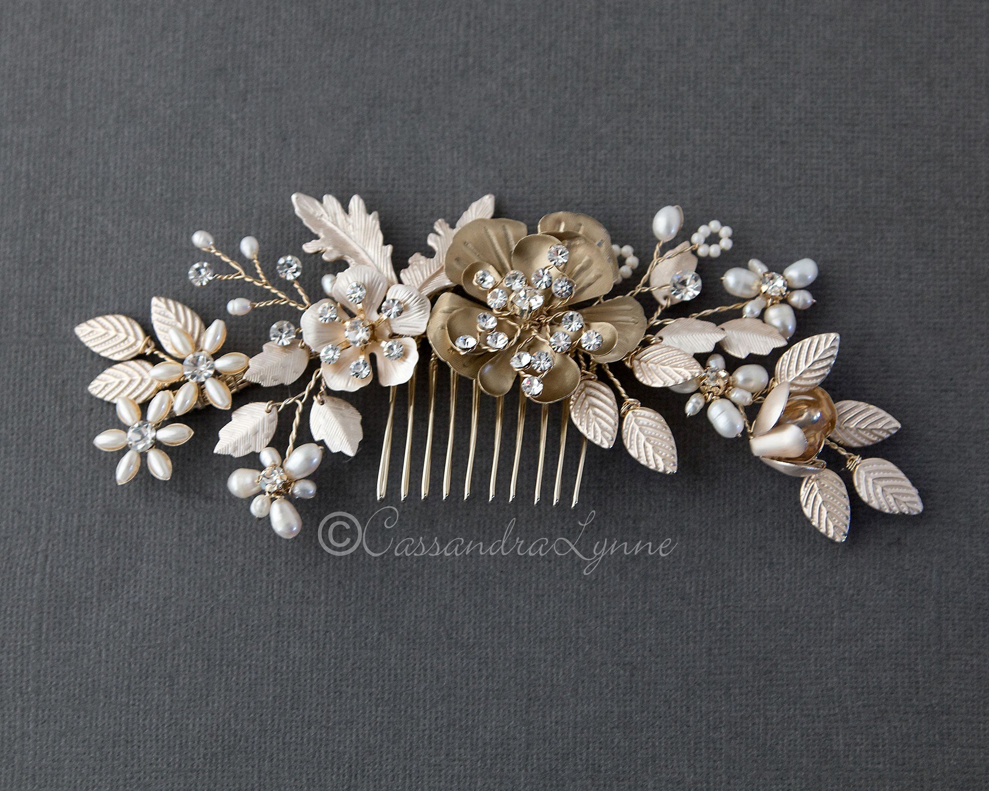 Mutli Tone Golden Pearl Wedding Hair Comb - Cassandra Lynne