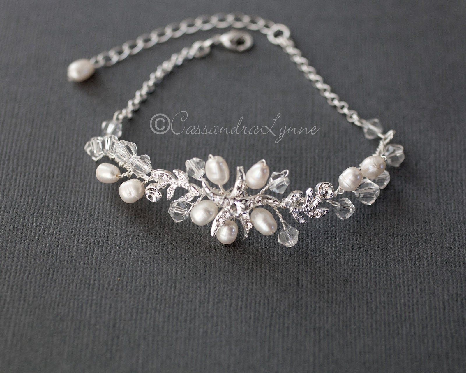 Nautical Wedding Starfish Bracelet with Pearls - Bracelet - Cassandra Lynne