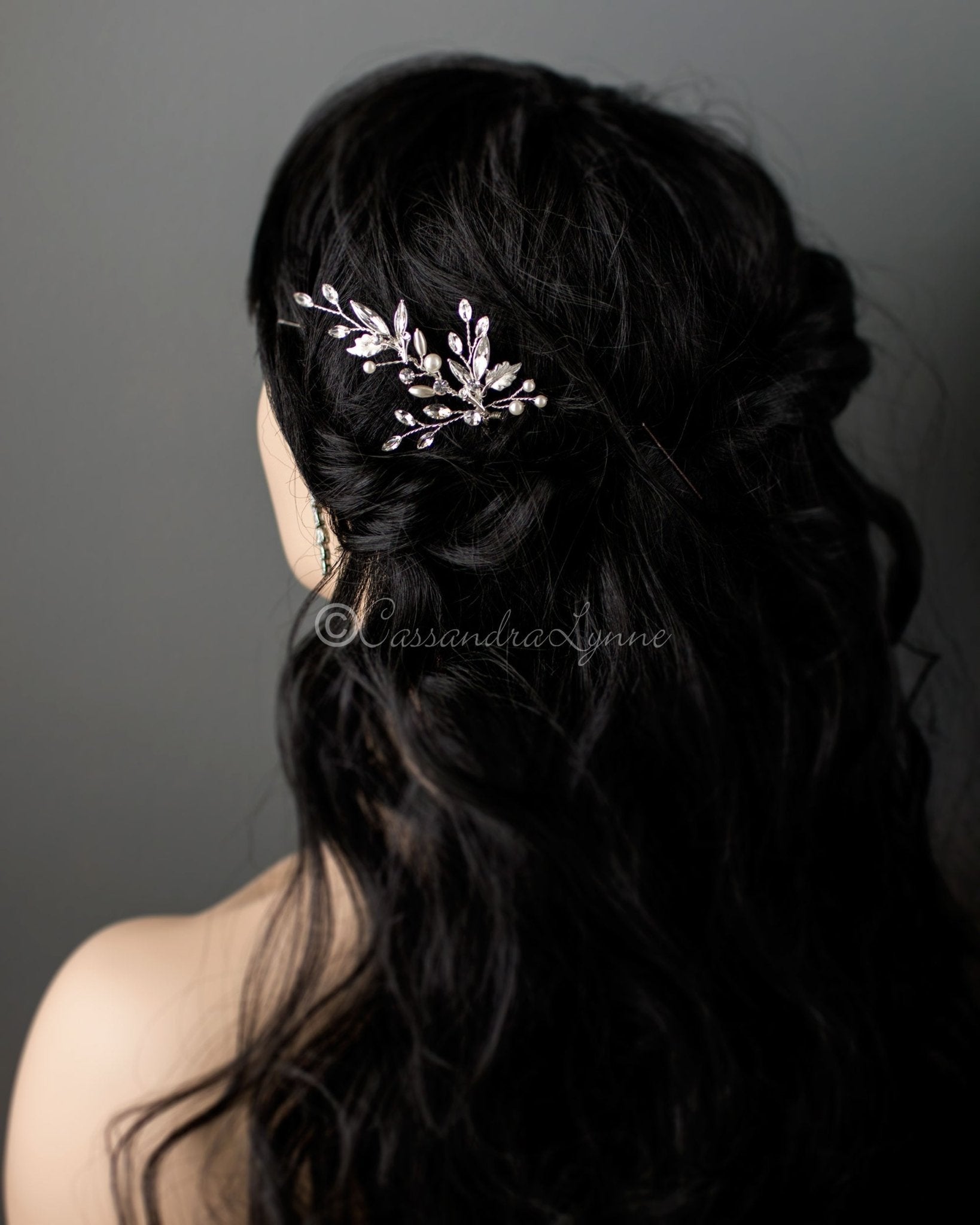 Pearl and Marquise Crystal Wedding Hair Pin - Cassandra Lynne