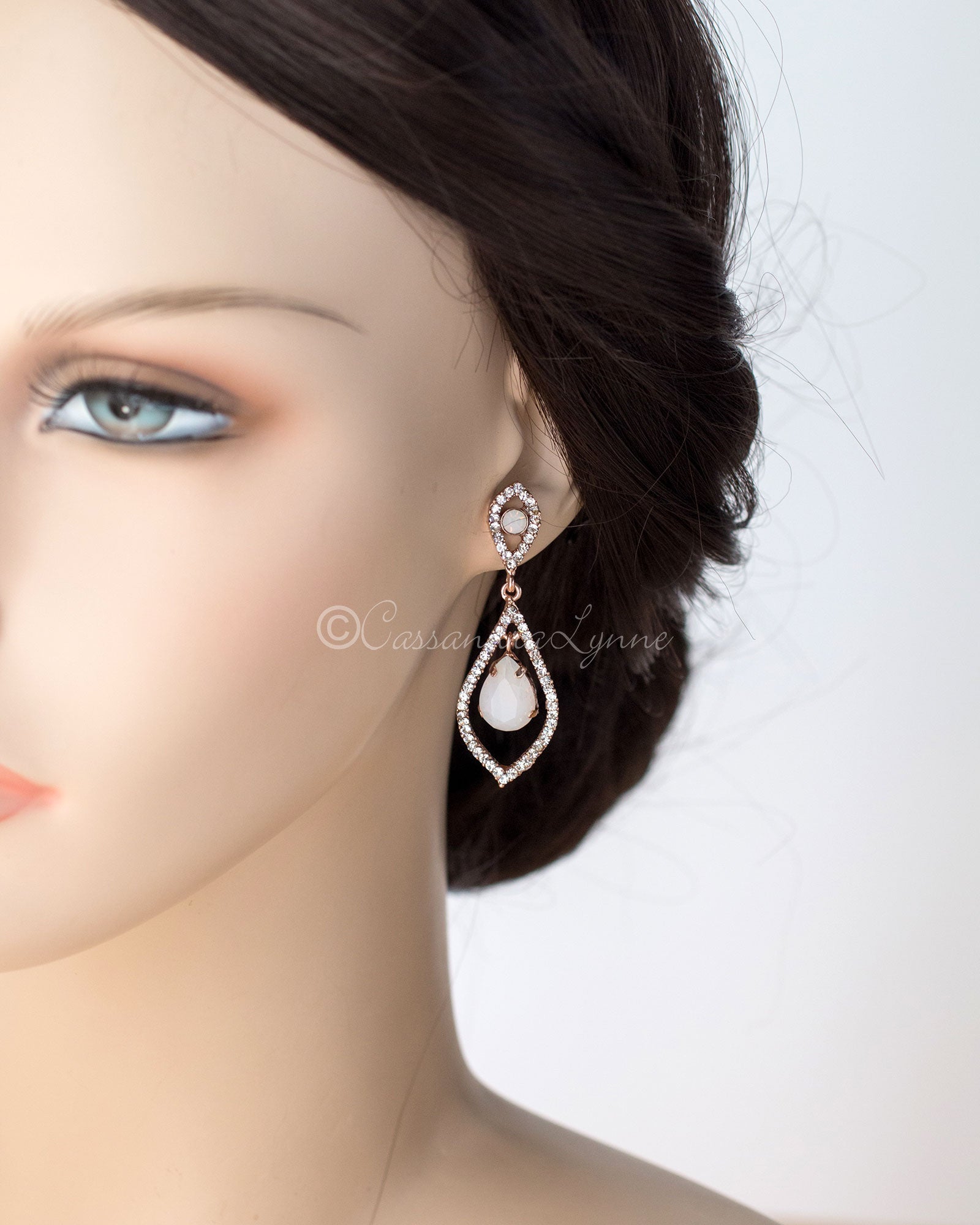 Opalescent Wedding Earrings in Rose Gold - Cassandra Lynne
