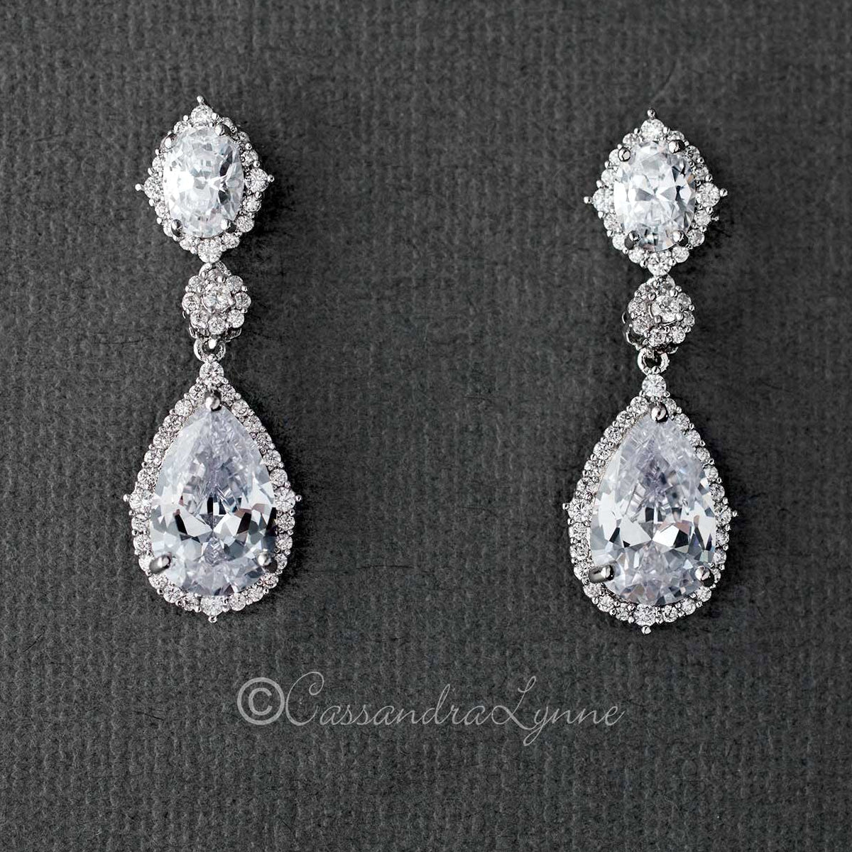 Oval and Water Drop Cubic Zirconia Earrings - Earrings - Cassandra Lynne