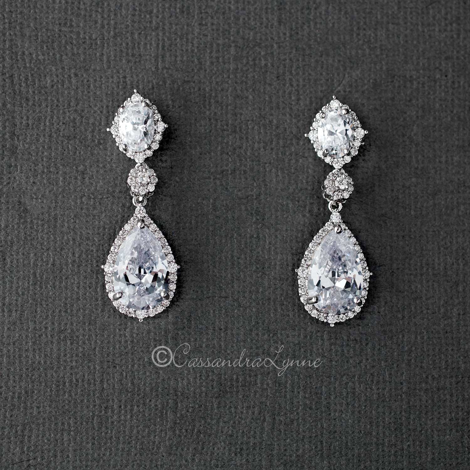 Oval and Water Drop Cubic Zirconia Earrings - Earrings - Cassandra Lynne