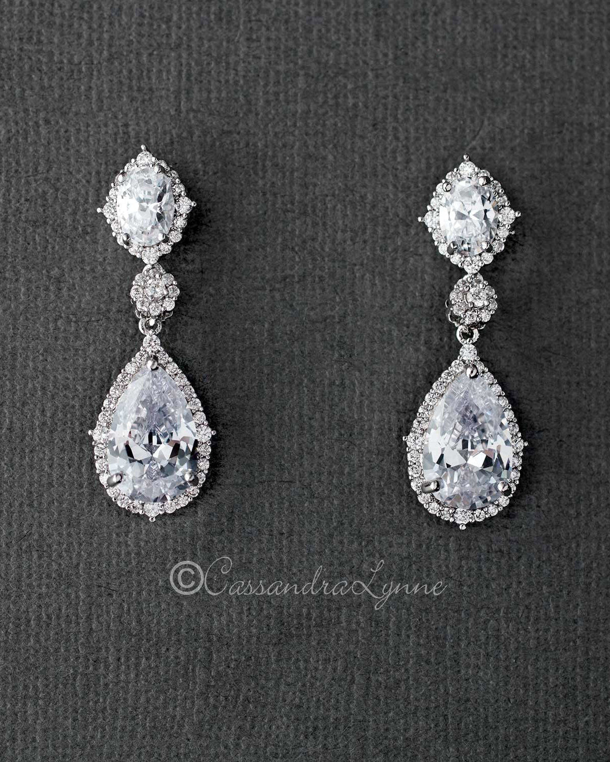 Oval and Water Drop Cubic Zirconia Earrings - Earrings - Cassandra Lynne