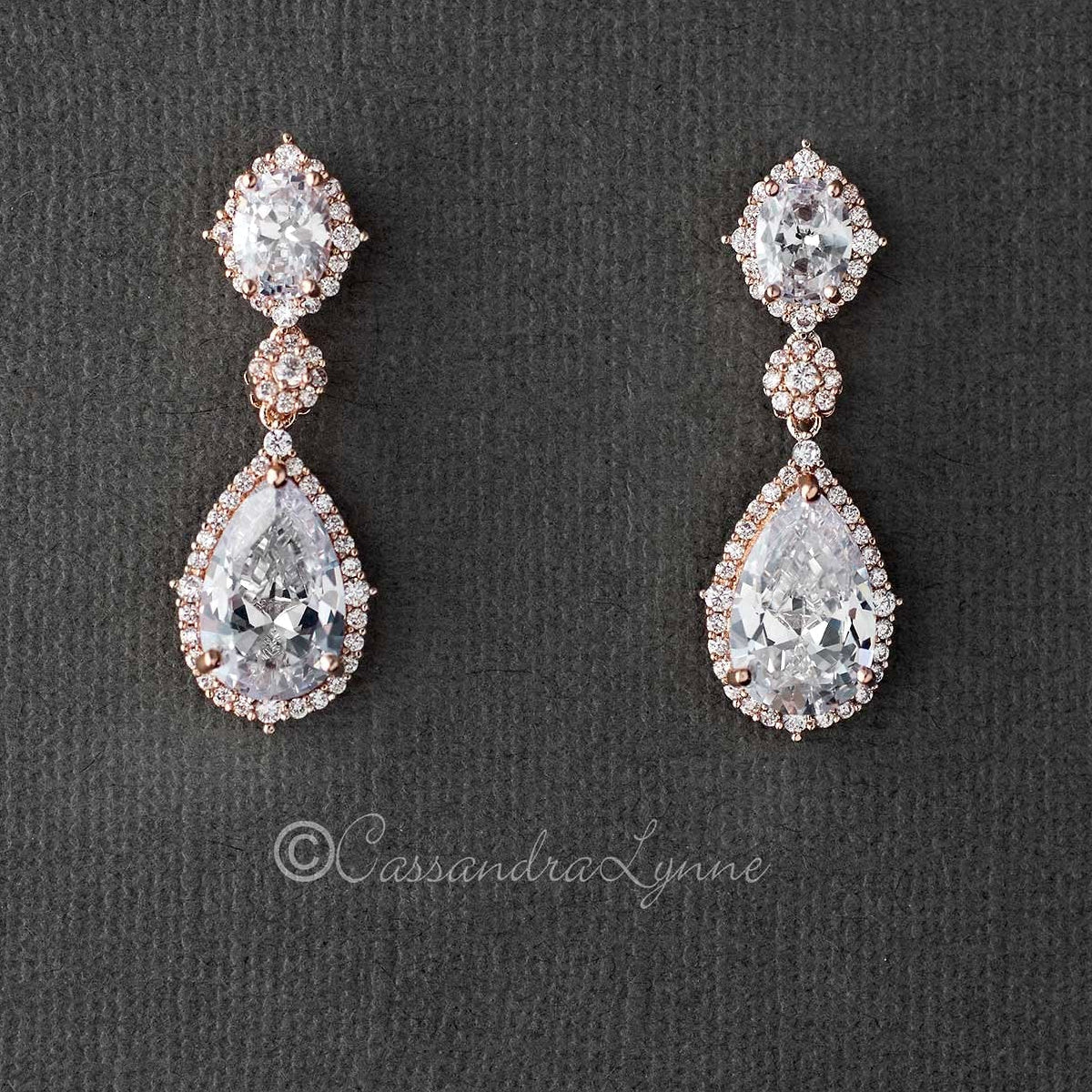 Oval and Water Drop Cubic Zirconia Earrings - Earrings - Cassandra Lynne