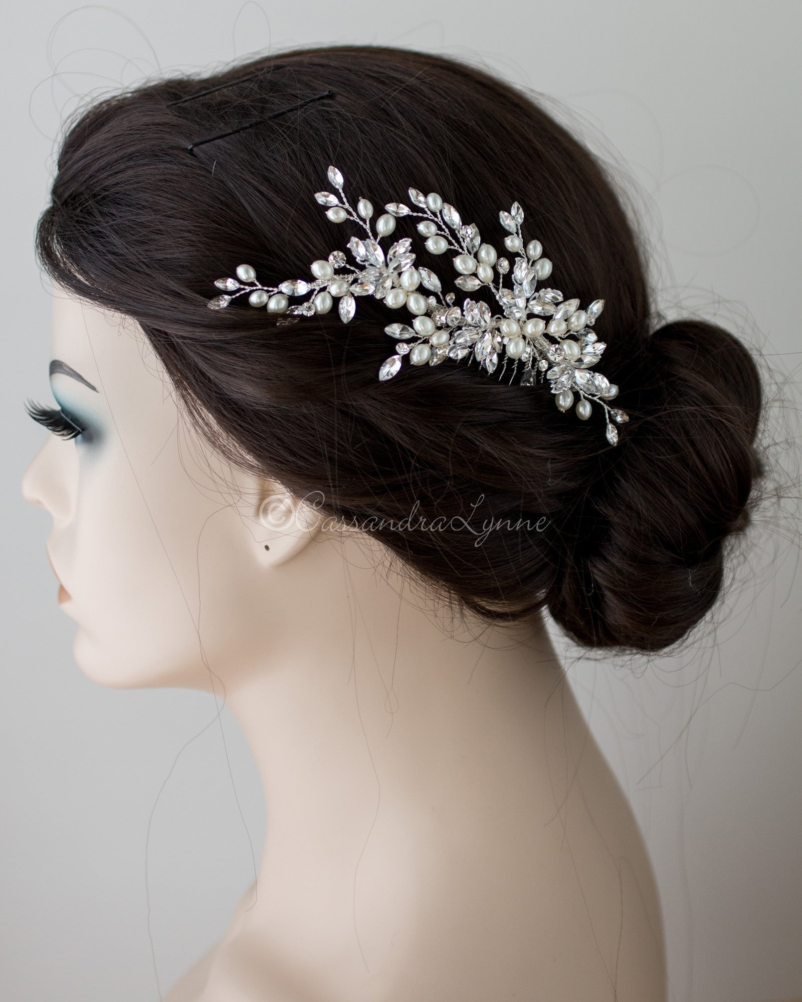 Oval Pearls Crystal Wedding Hair Comb - Hair Comb - Cassandra Lynne