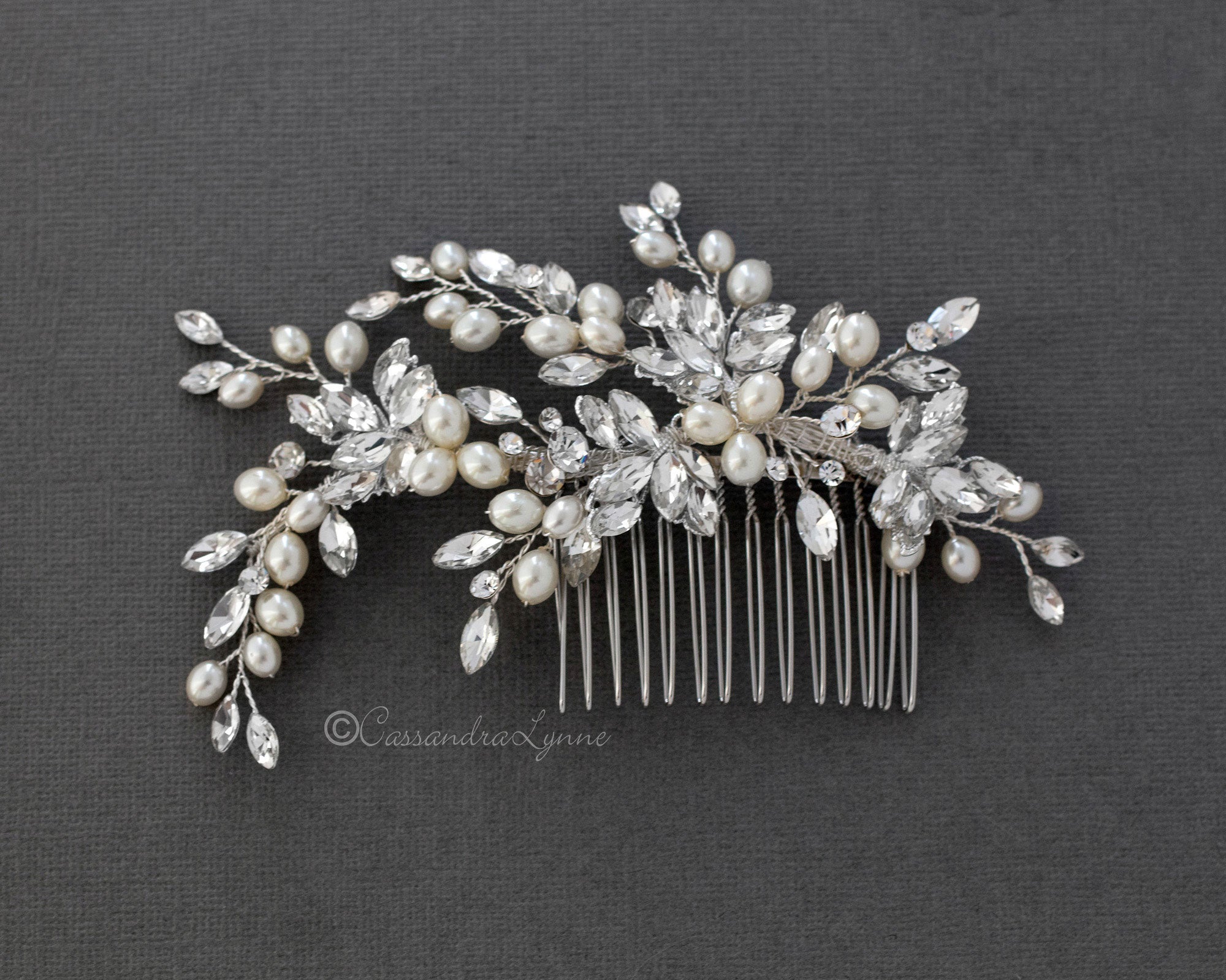 Oval Pearls Crystal Wedding Hair Comb - Hair Comb - Cassandra Lynne
