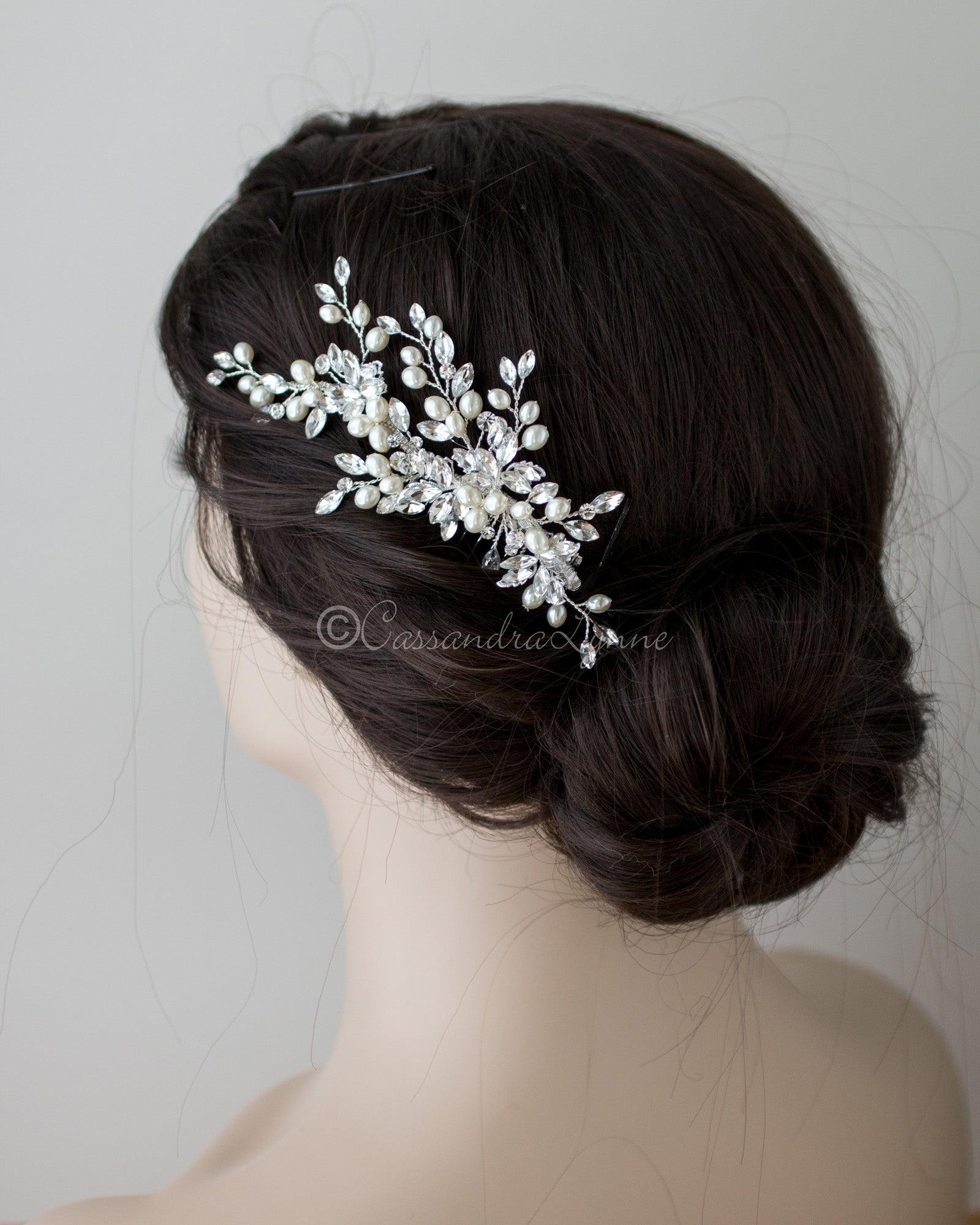 Oval Pearls Crystal Wedding Hair Comb - Hair Comb - Cassandra Lynne