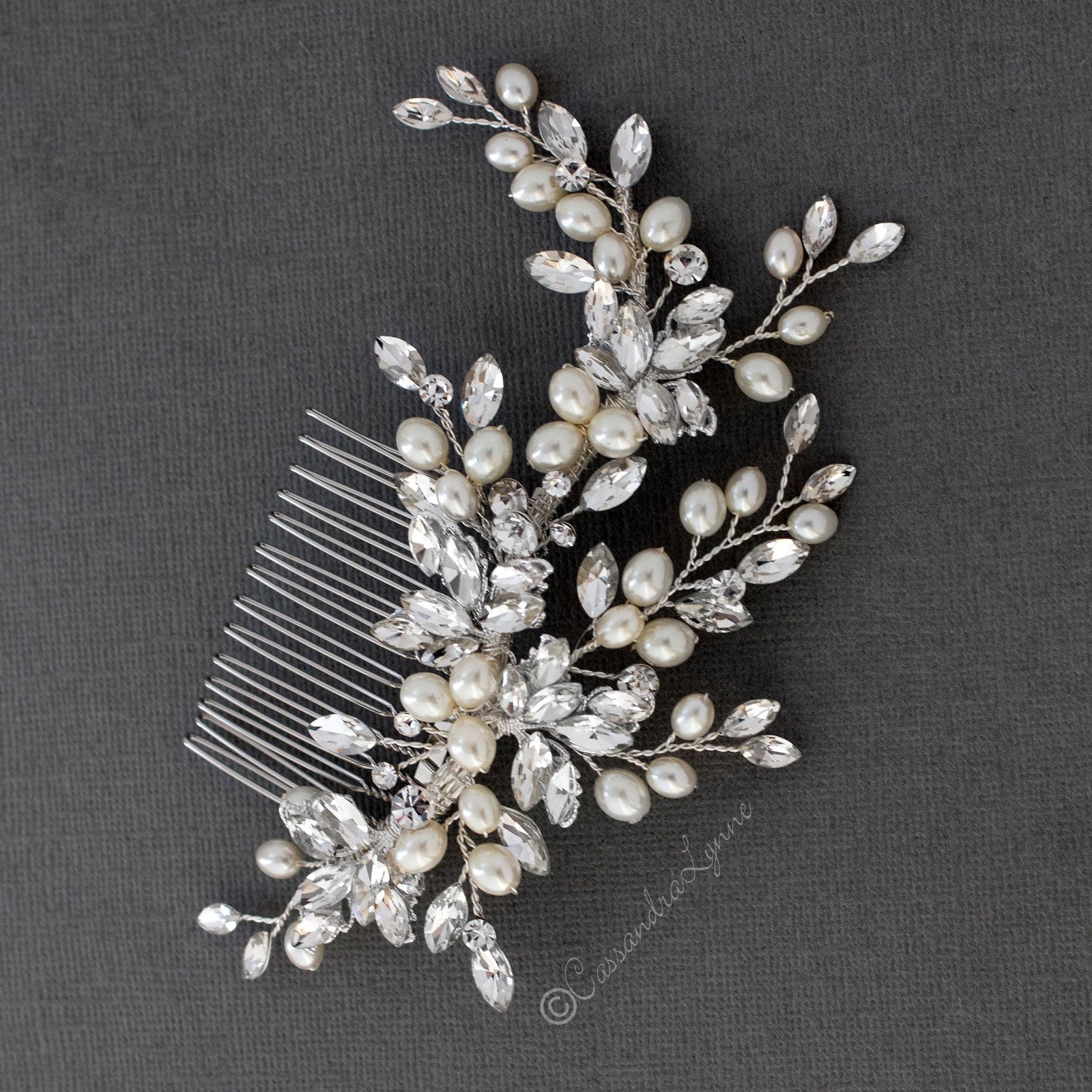 Oval Pearls Crystal Wedding Hair Comb - Hair Comb - Cassandra Lynne