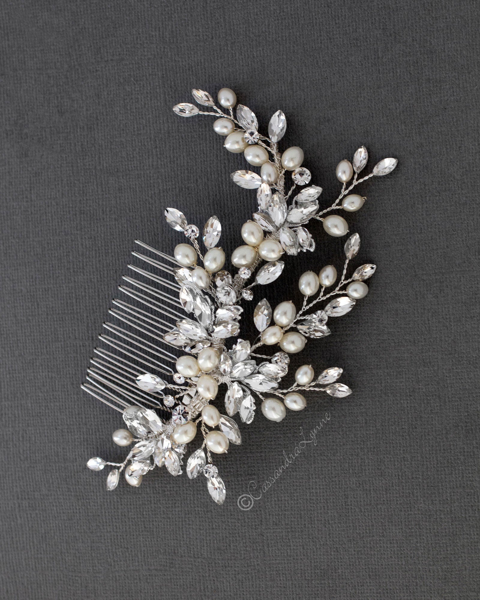 Oval Pearls Crystal Wedding Hair Comb - Hair Comb - Cassandra Lynne