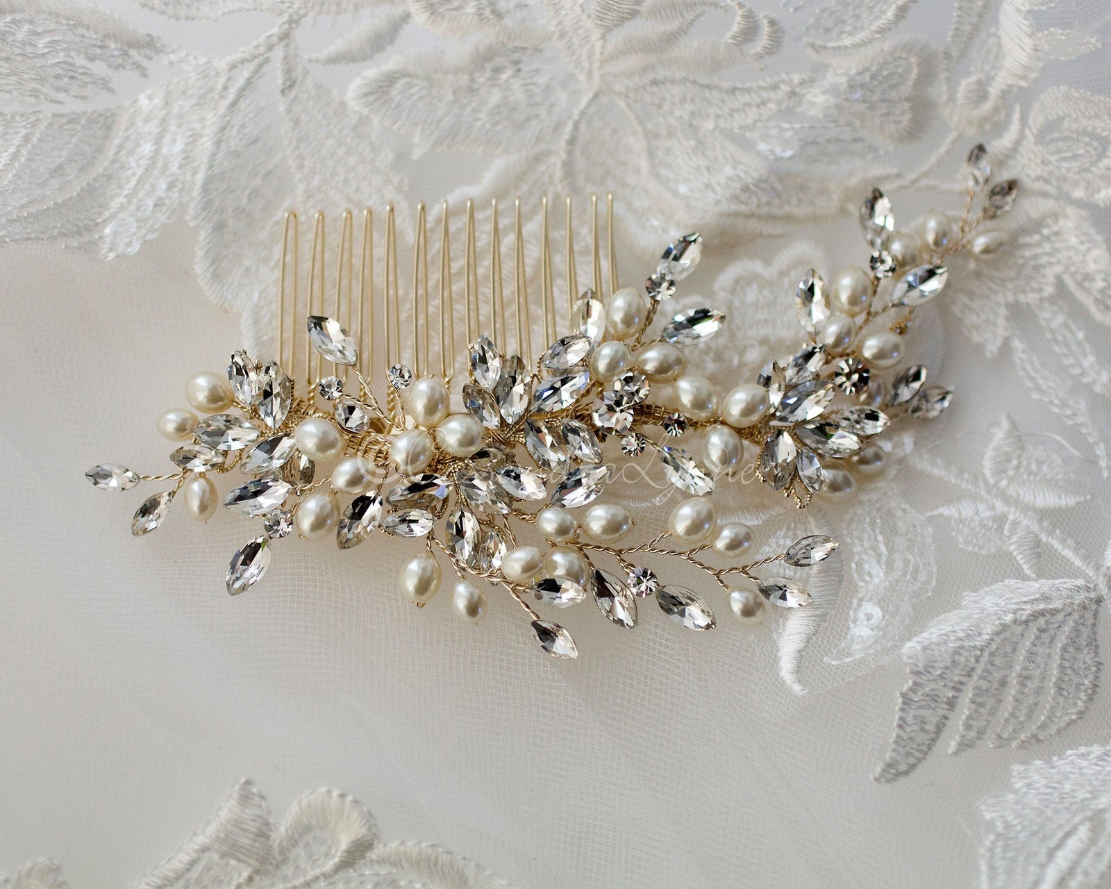 Oval Pearls Crystal Wedding Hair Comb - Cassandra Lynne