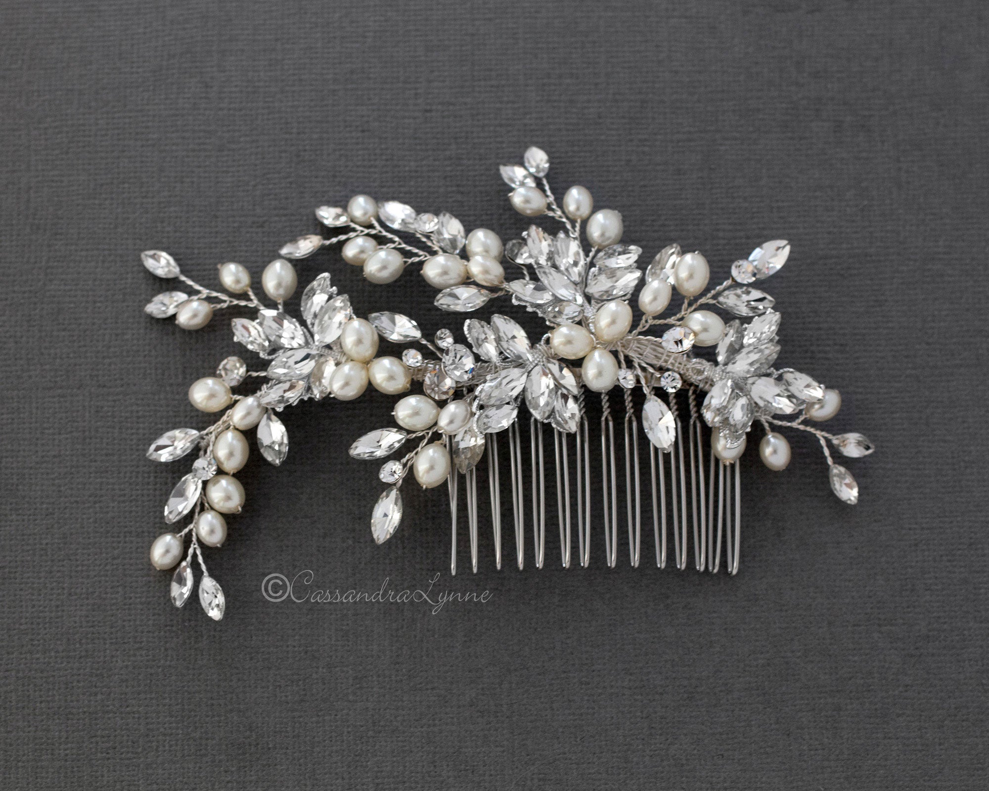 Oval Pearls Crystal Wedding Hair Comb - Cassandra Lynne