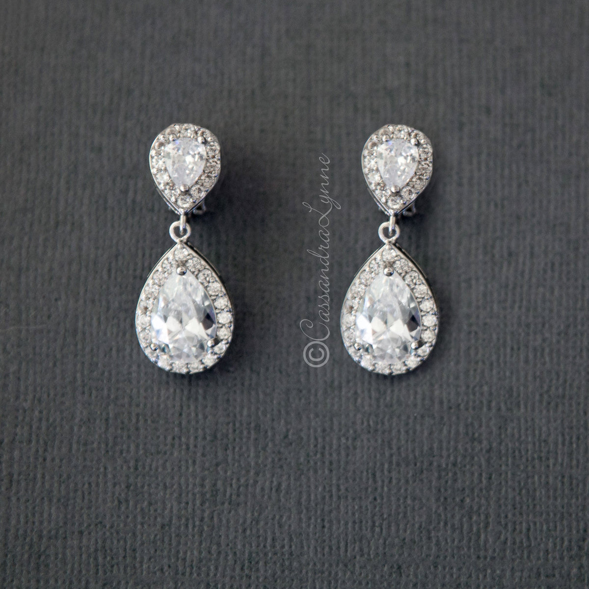 Pave Double Pear Clip - On CZ Earrings - Earrings - Cassandra Lynne