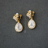 Pave Double Pear Clip - On CZ Earrings - Earrings - Cassandra Lynne