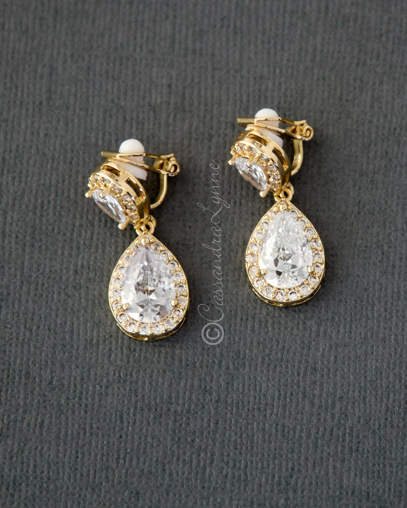 Pave Double Pear Clip - On CZ Earrings - Earrings - Cassandra Lynne
