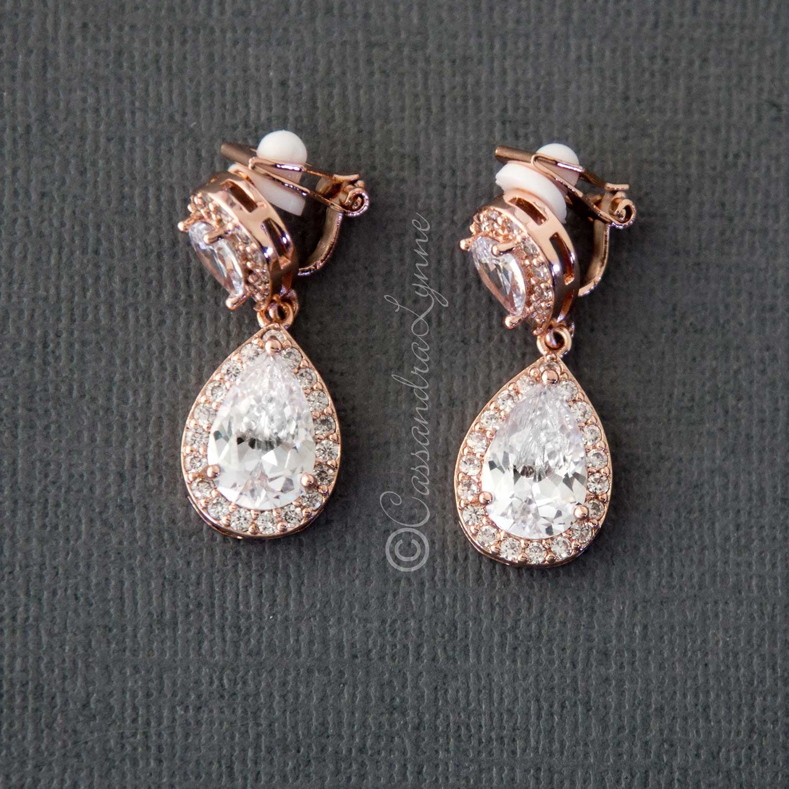 Pave Double Pear Clip - On CZ Earrings - Earrings - Cassandra Lynne