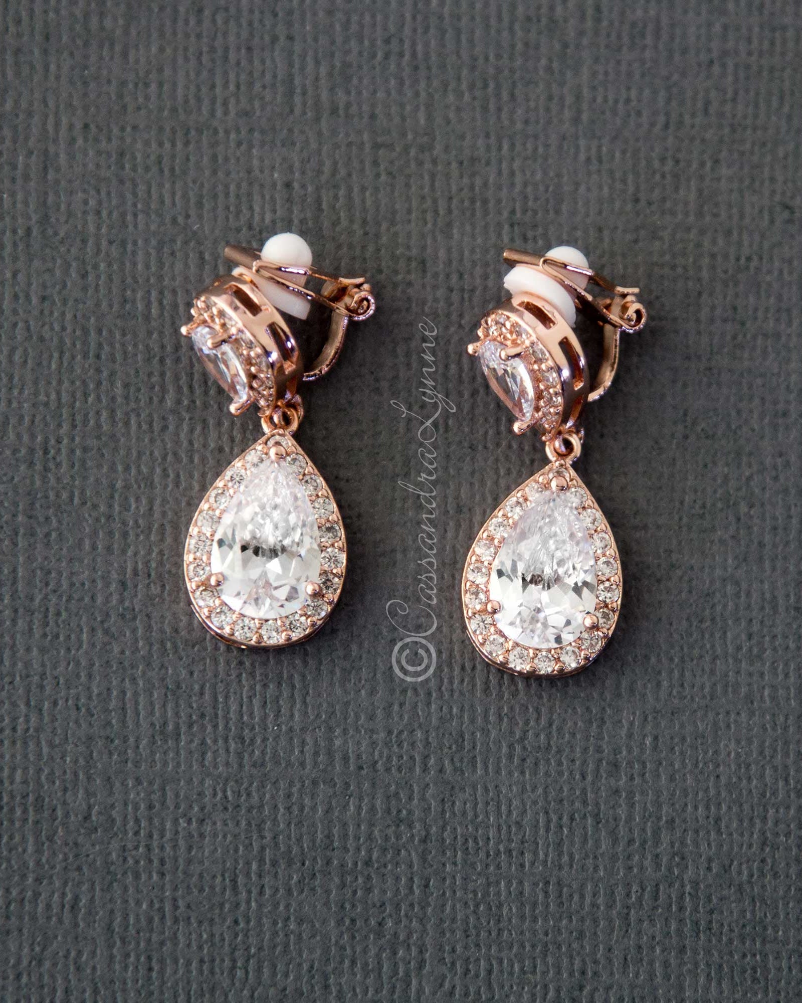 Pave Double Pear Clip - On CZ Earrings - Earrings - Cassandra Lynne