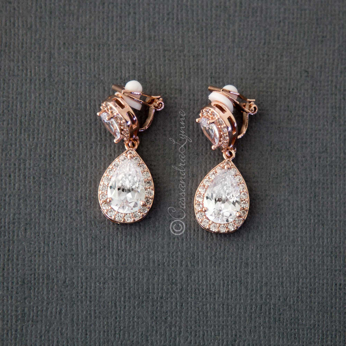 Pave Double Pear Clip - On CZ Earrings - Earrings - Cassandra Lynne
