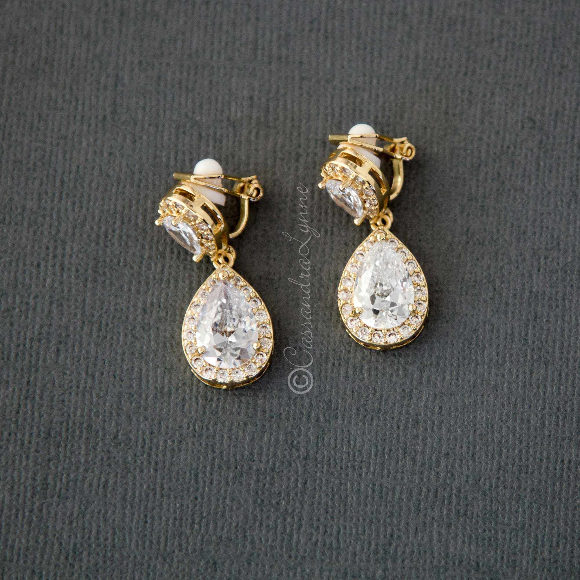 Pave Double Pear Clip-On CZ Earrings