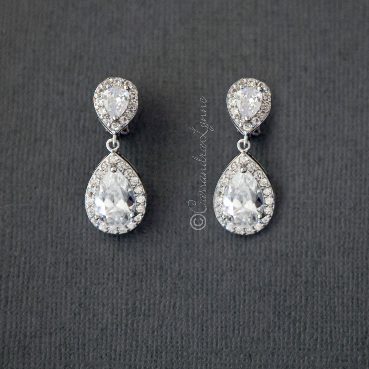 Pave Double Pear Clip-On CZ Earrings