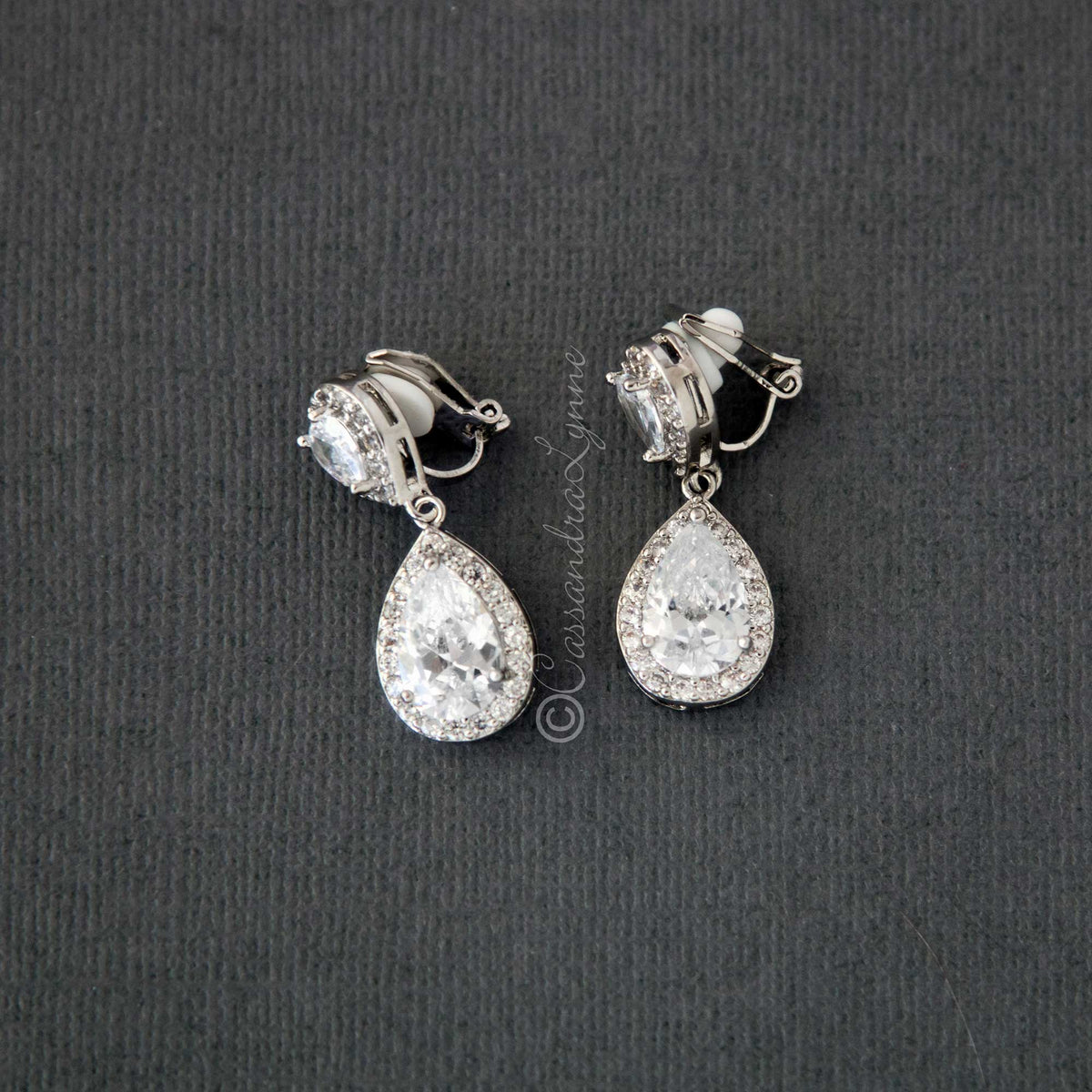 Pave Double Pear Clip-On CZ Earrings - Cassandra Lynne