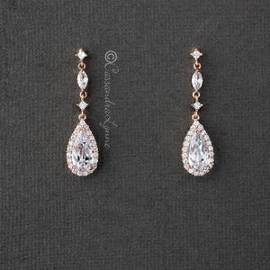 Pave Elongated Pear Drop CZ Earrings Rose Gold