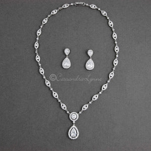 Pave marquise and Drop CZ Necklace Set