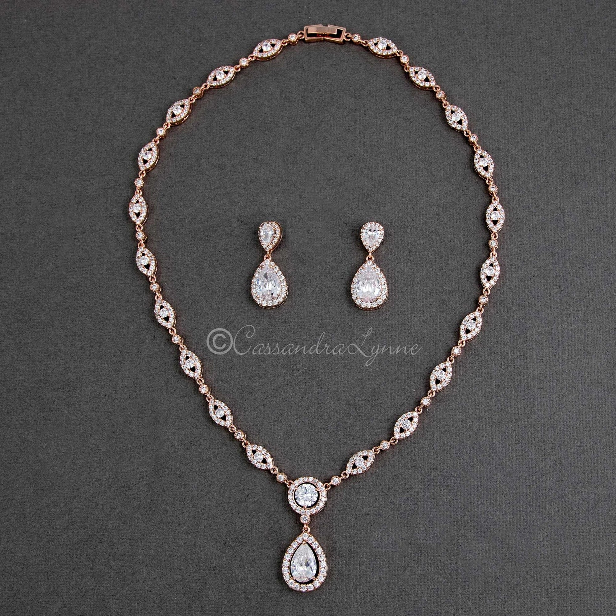 Pave Marquise and Drop CZ Necklace Set - Cassandra Lynne