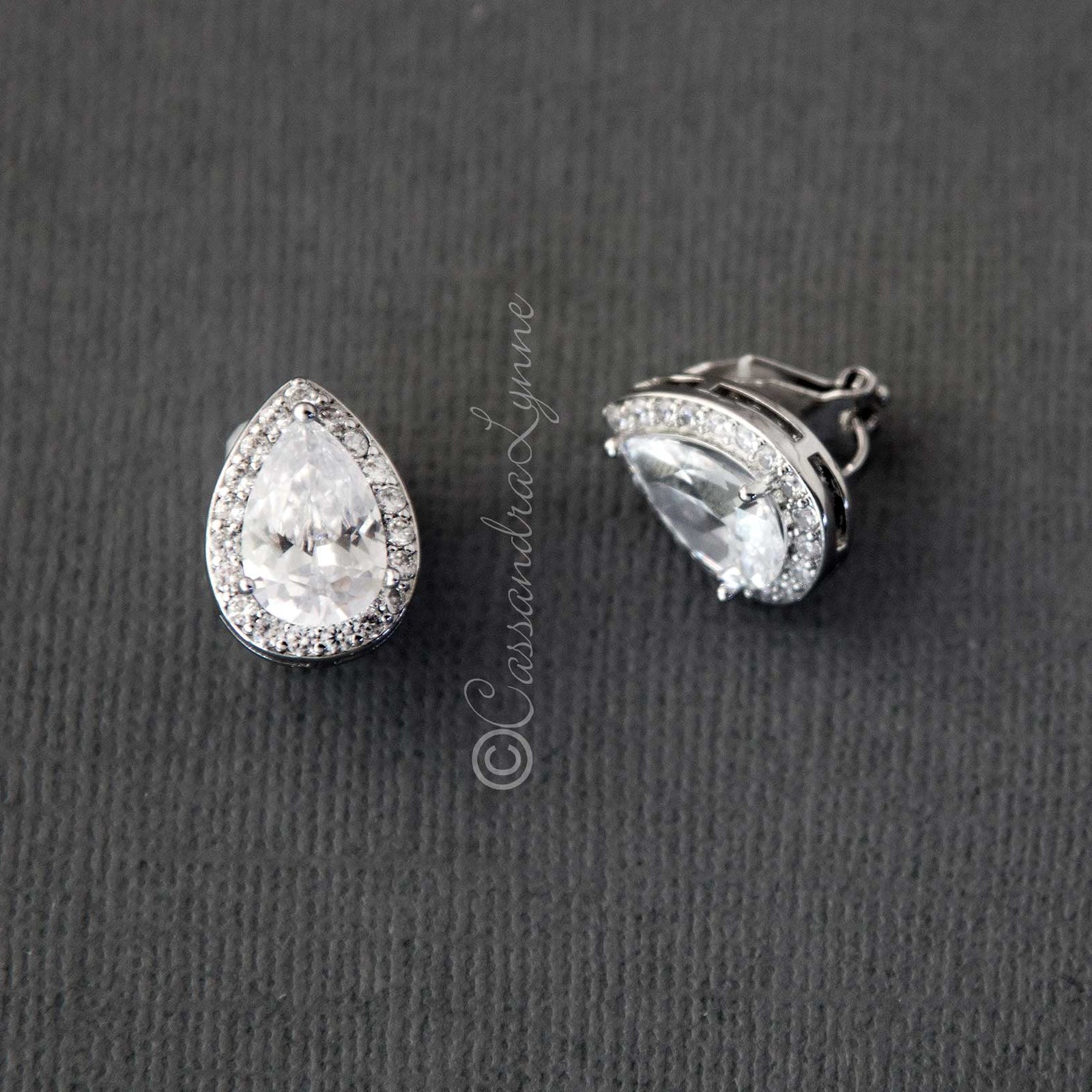 Pave Pear Clip - On Crystal Earrings - Earrings - Cassandra Lynne
