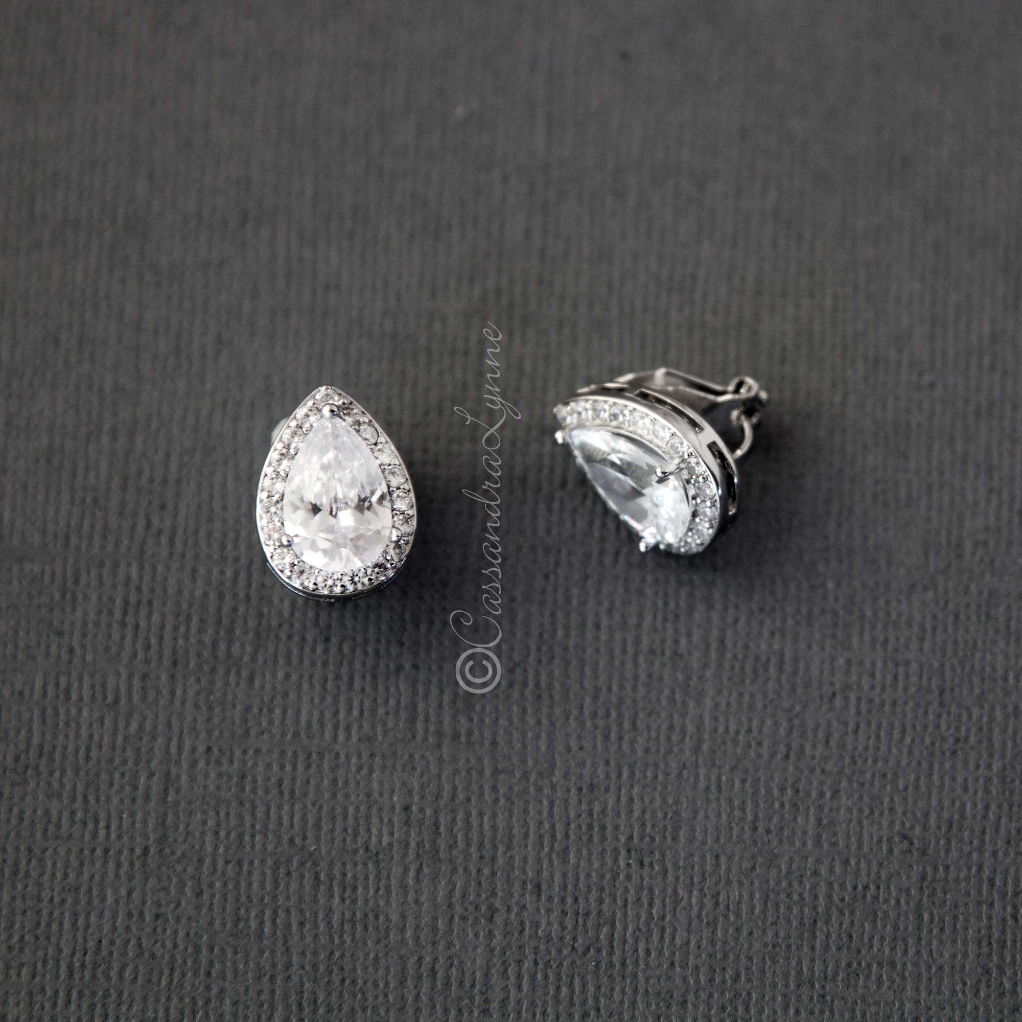 Pave Pear Clip - On Crystal Earrings - Earrings - Cassandra Lynne