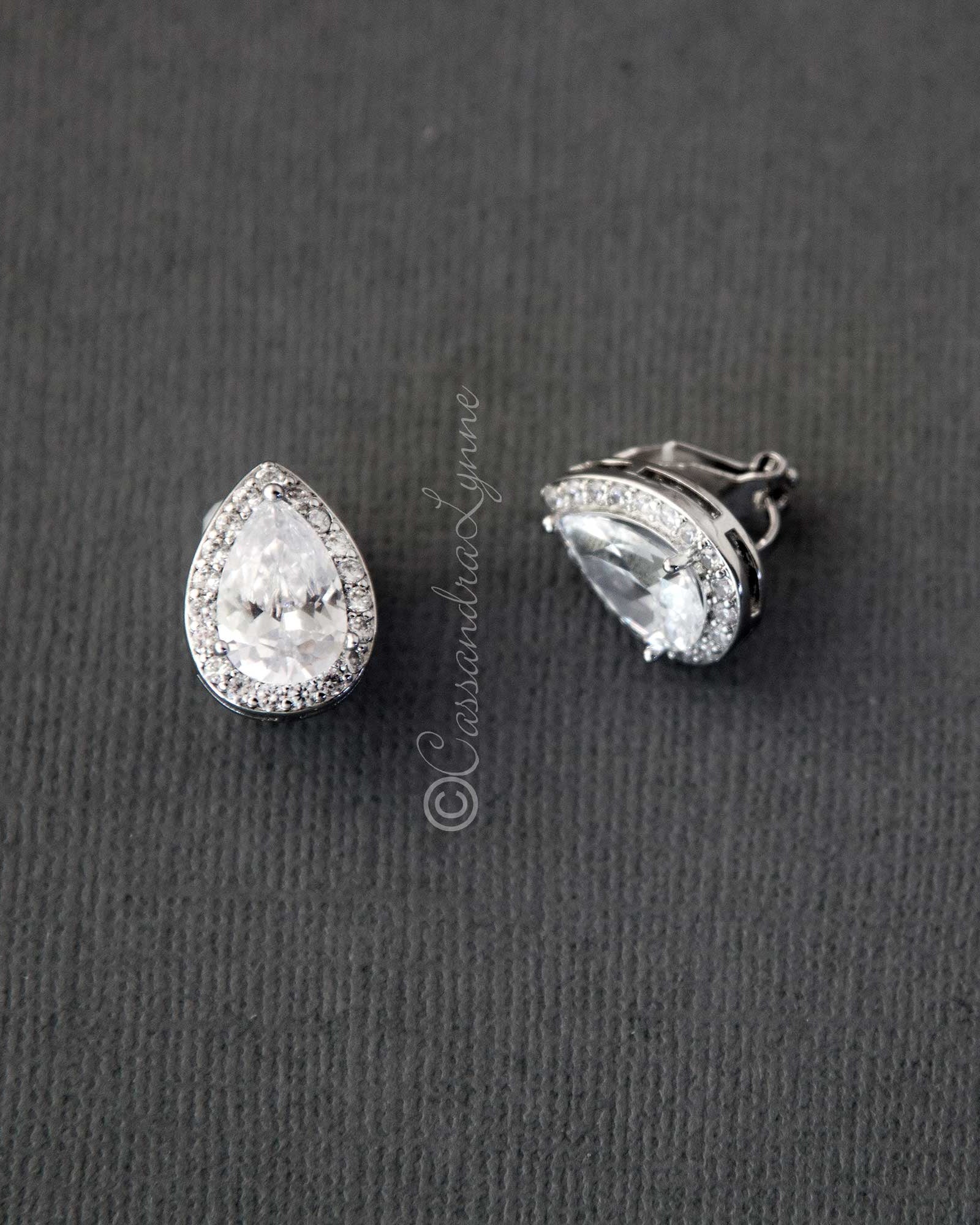 Pave Pear Clip - On Crystal Earrings - Earrings - Cassandra Lynne