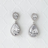 Pave Pear Drop CZ Earrings for the Bride - Earrings - Cassandra Lynne