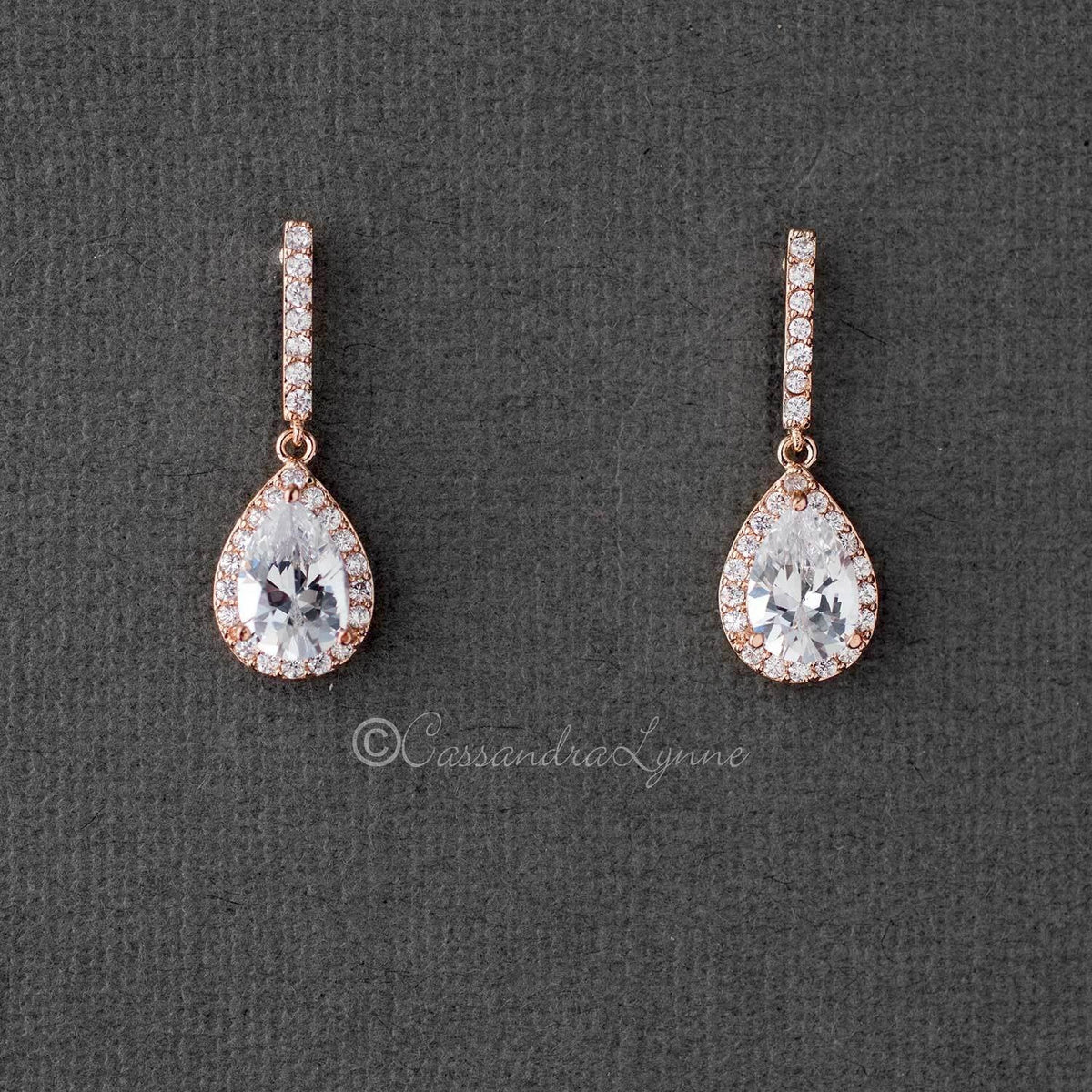 Pave Pear Drop CZ Wedding Earrings - Cassandra Lynne