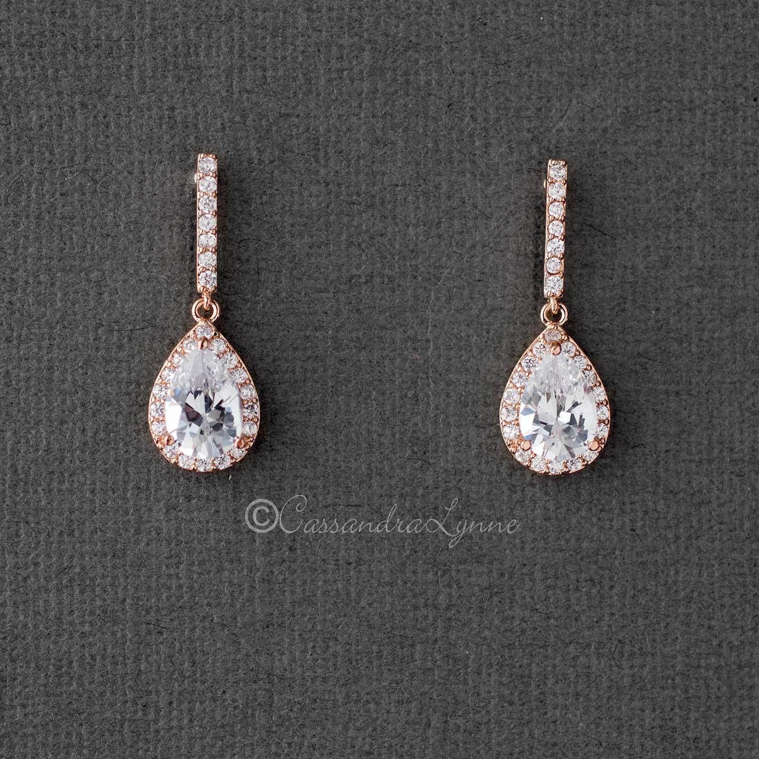 Pave Pear Drop CZ Wedding Earrings - Cassandra Lynne