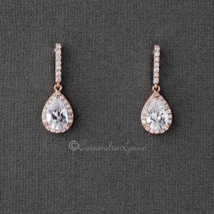Pave Pear Drop CZ Earrings Rose Gold