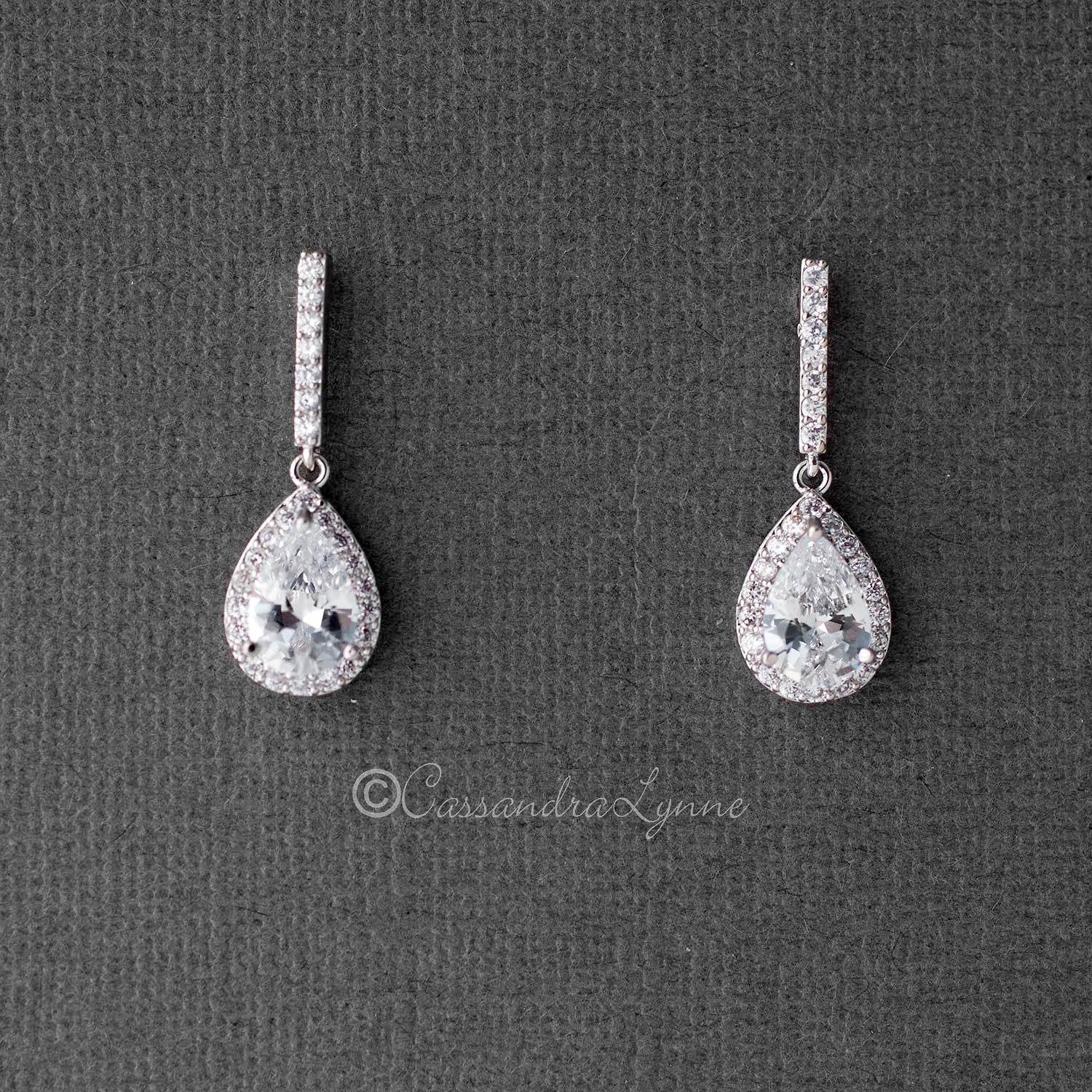 Pave Pear Drop CZ Wedding Earrings - Cassandra Lynne