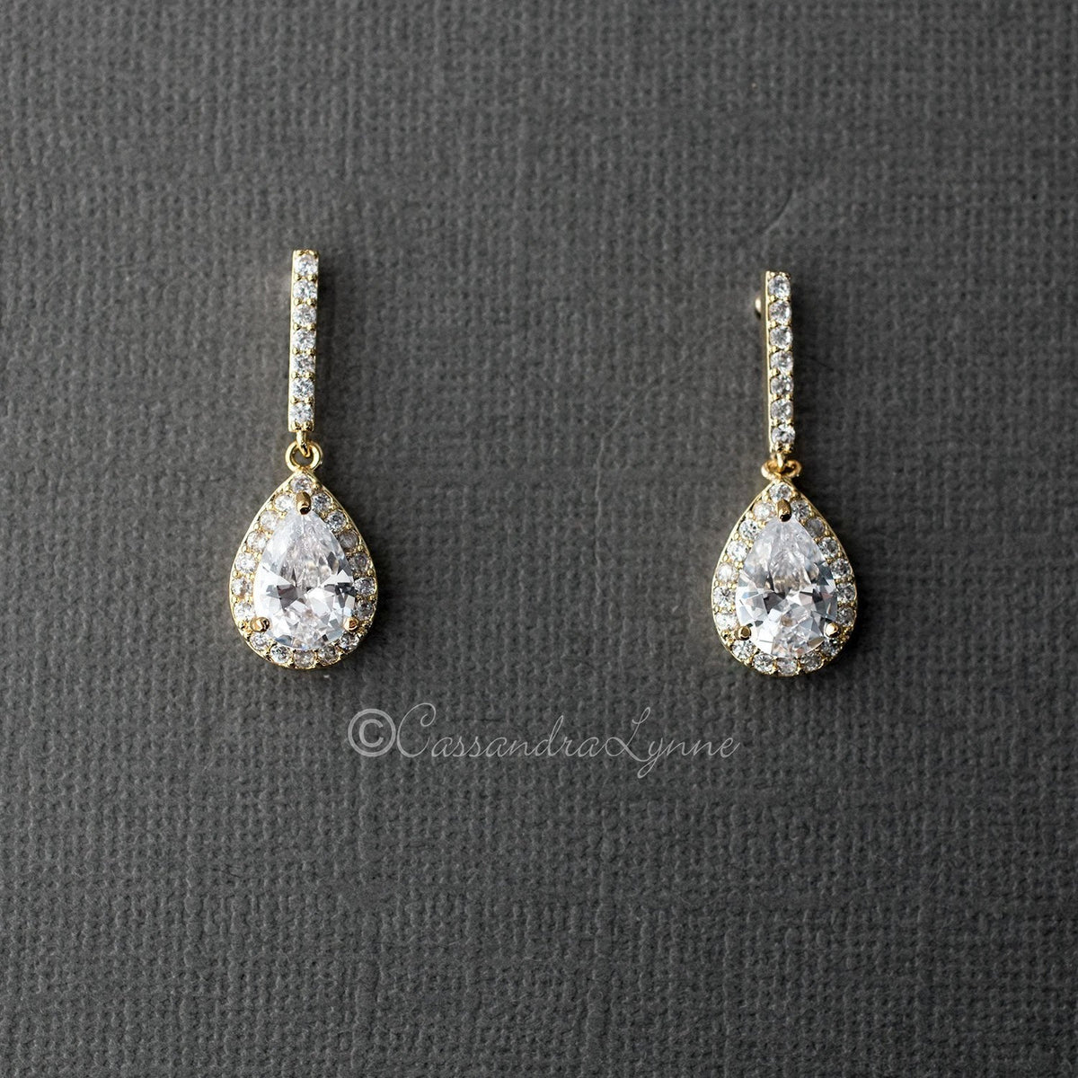 Pave Pear Drop CZ Wedding Earrings - Cassandra Lynne