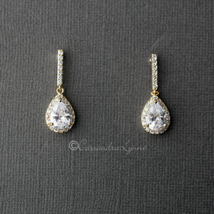Pave Pear Drop CZ Earrings Gold